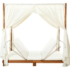vidaXL Tumbona doble con cortinas y cojines madera maciza de acacia Blanco crema Best