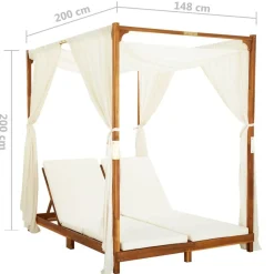vidaXL Tumbona doble con cortinas y cojines madera maciza de acacia Blanco crema Best