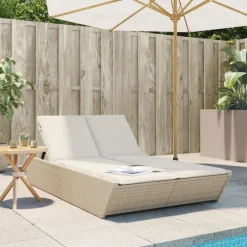 vidaXL Tumbona doble con cojines ratán sintético beige beige y crema Hot