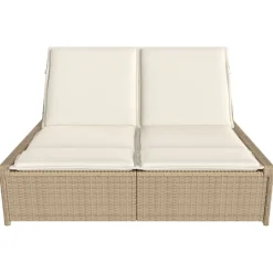vidaXL Tumbona doble con cojines ratán sintético beige beige y crema Hot