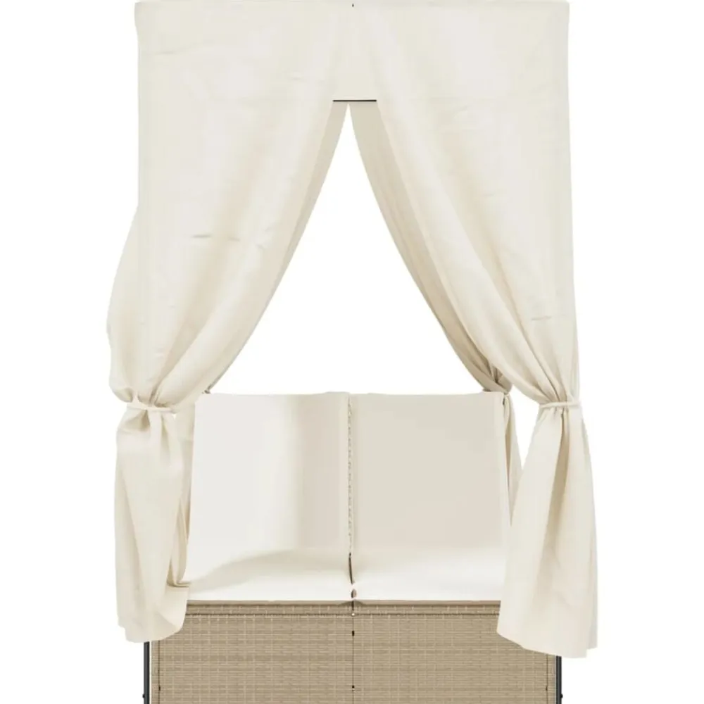 vidaXL Muebles De Jardín-Tumbona doble con techo y cortinas ratán sintético beige