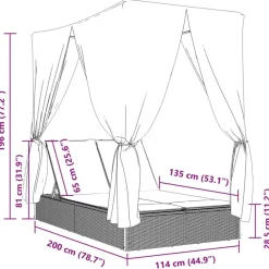 vidaXL Muebles De Jardín-Tumbona doble con techo y cortinas ratán sintético beige