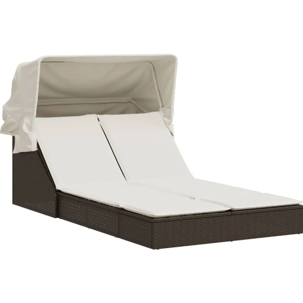 vidaXL Muebles De Jardín-Tumbona doble con capota y cojines ratán sintético marrón