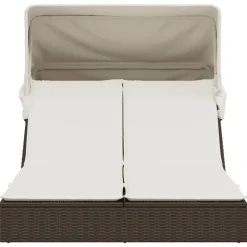vidaXL Muebles De Jardín-Tumbona doble con capota y cojines ratán sintético marrón