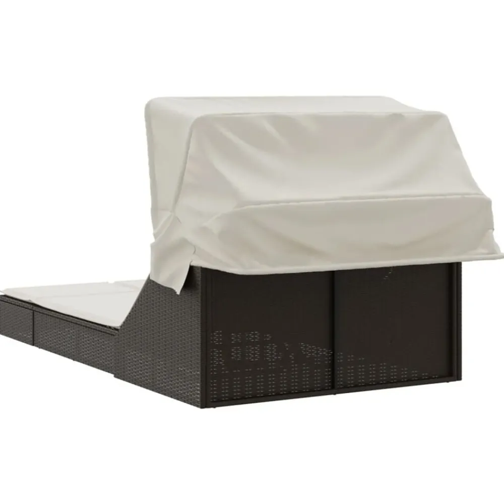 vidaXL Muebles De Jardín-Tumbona doble con capota y cojines ratán sintético marrón
