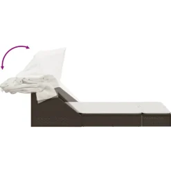 vidaXL Muebles De Jardín-Tumbona doble con capota y cojines ratán sintético marrón