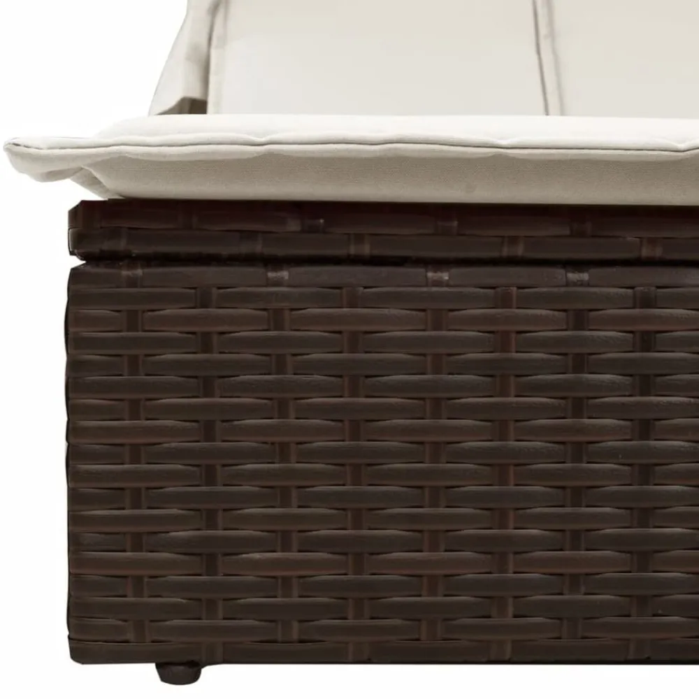 vidaXL Muebles De Jardín-Tumbona doble con capota y cojines ratán sintético marrón