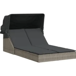 vidaXL Tumbona doble con capota y cojines ratán sintético Gris Best