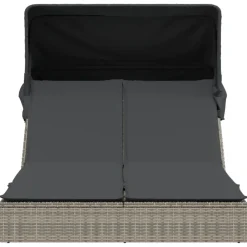 vidaXL Tumbona doble con capota y cojines ratán sintético Gris Best