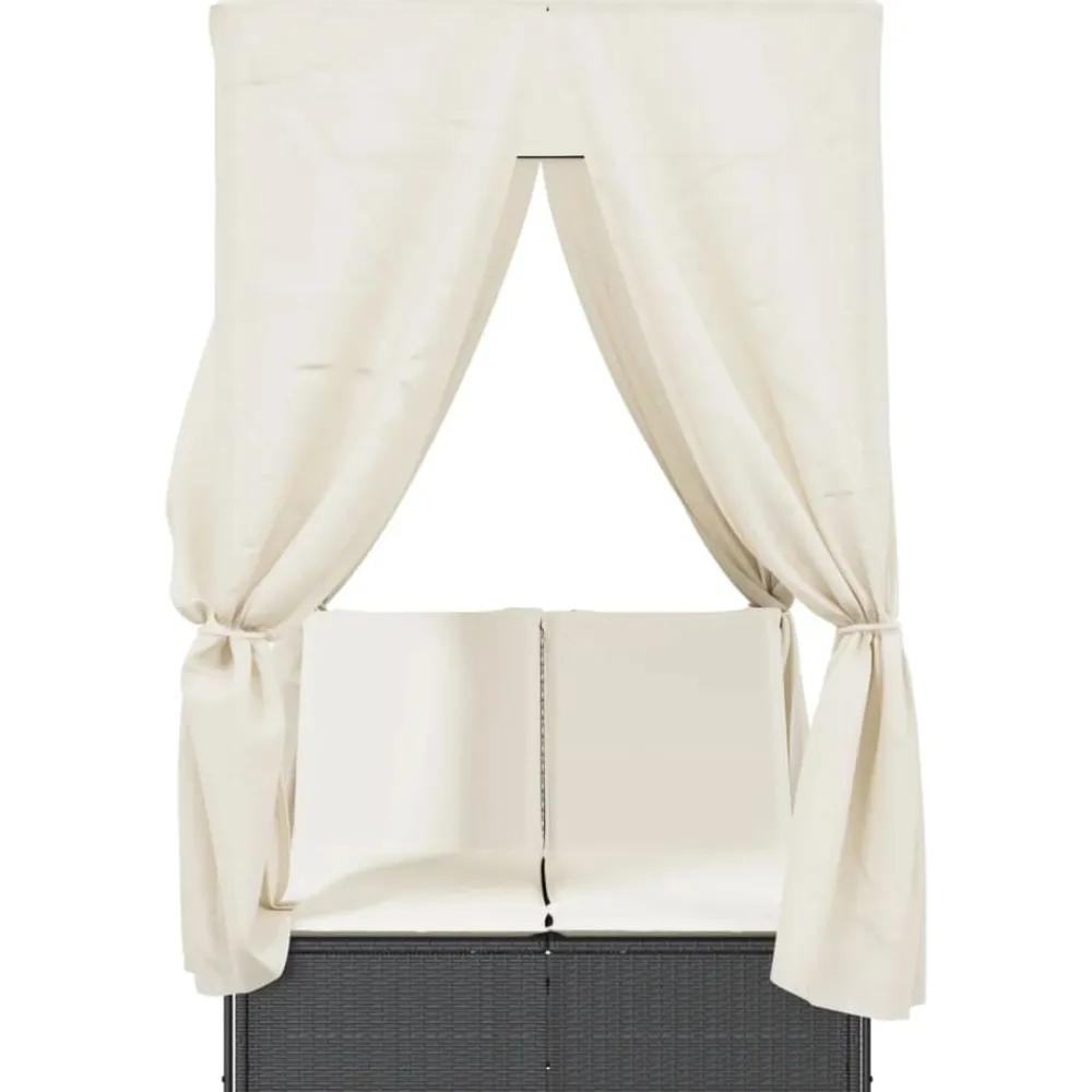 vidaXL Muebles De Jardín-Tumbona doble con techo y cortinas ratán sintético