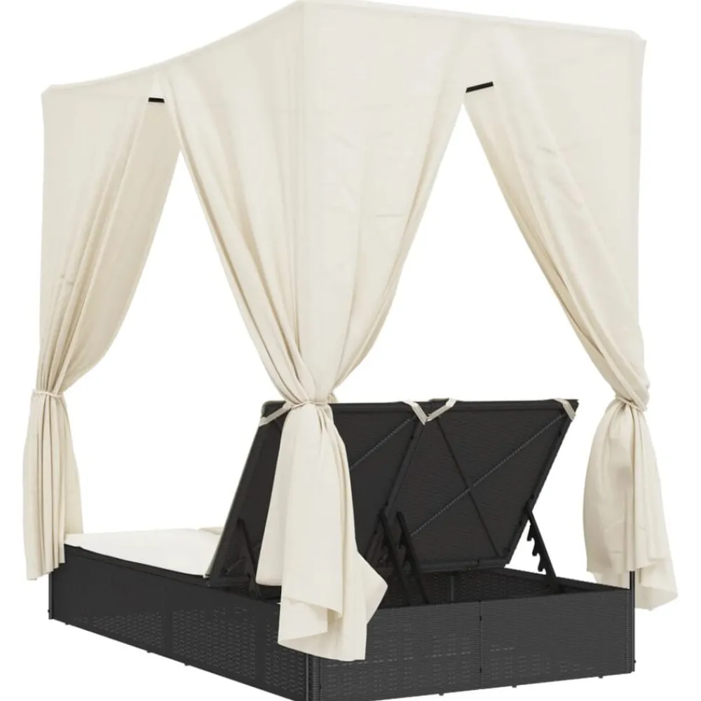 vidaXL Muebles De Jardín-Tumbona doble con techo y cortinas ratán sintético
