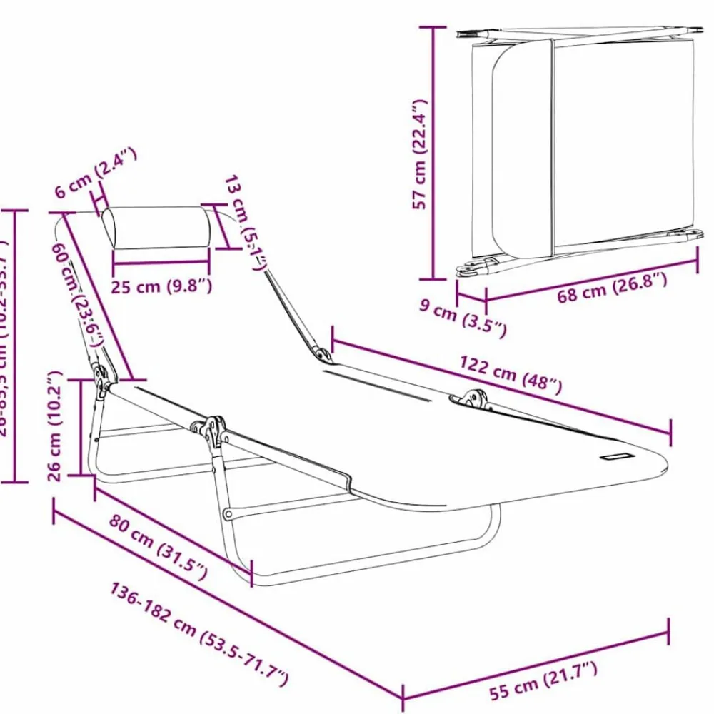 vidaXL Muebles De Jardín-Tumbona plegable 182 x 55 x 85,5 cm Textileno