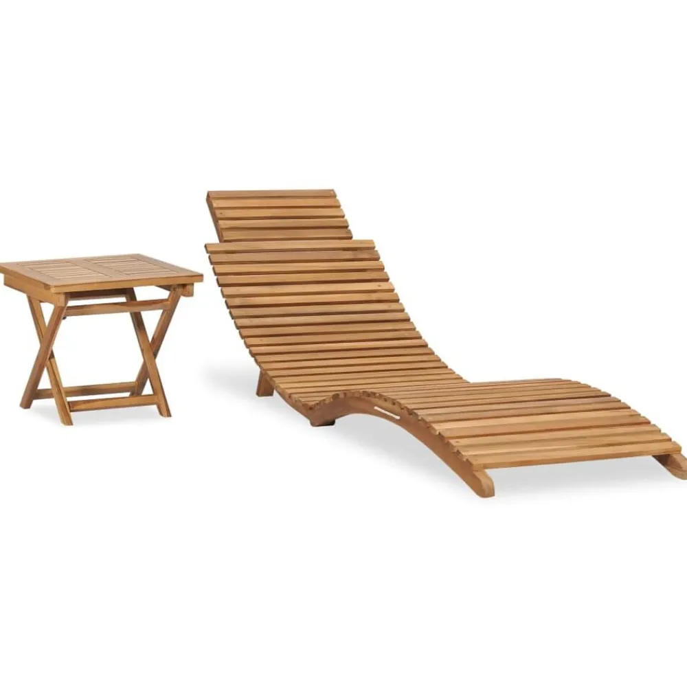 vidaXL Tumbona plegable con mesa de madera maciza de teca Sale