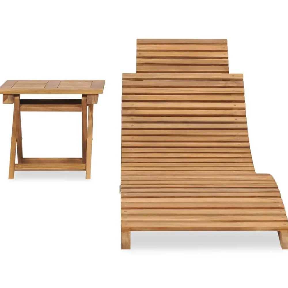 vidaXL Tumbona plegable con mesa de madera maciza de teca Sale
