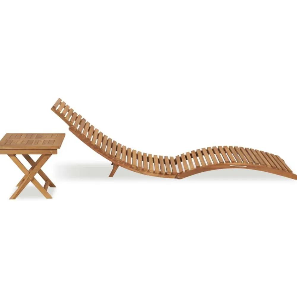 vidaXL Tumbona plegable con mesa de madera maciza de teca Sale