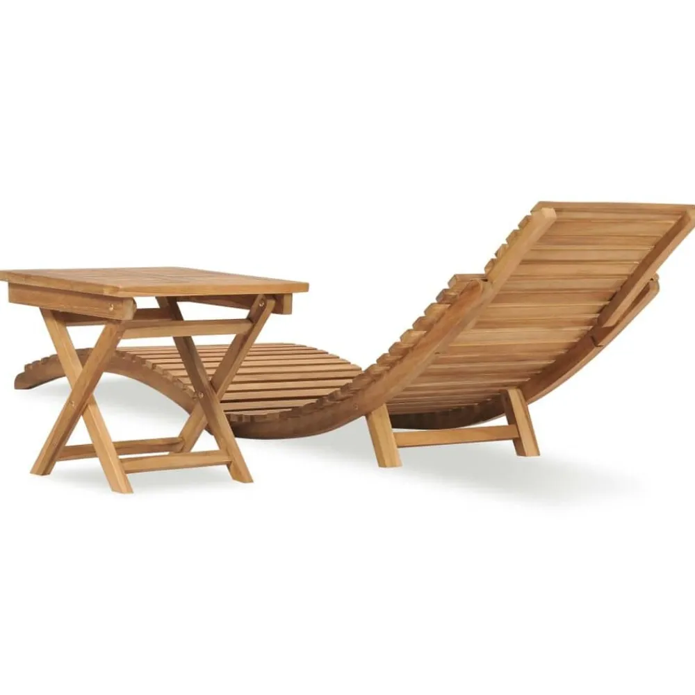 vidaXL Tumbona plegable con mesa de madera maciza de teca Sale