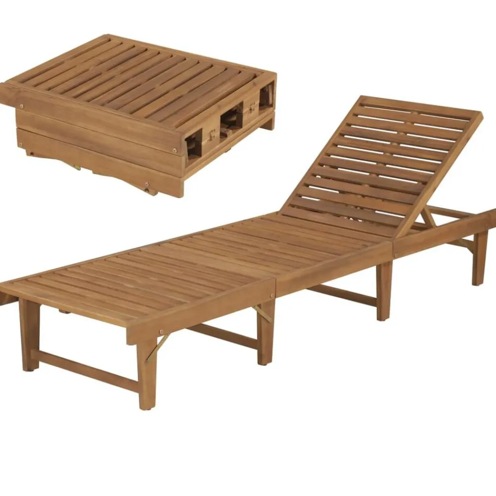 vidaXL Muebles De Jardín-Tumbona plegable de madera maciza de acacia
