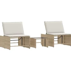 vidaXL Muebles De Jardín-Tumbonas 2 piezas con mesa ratán sintético beige