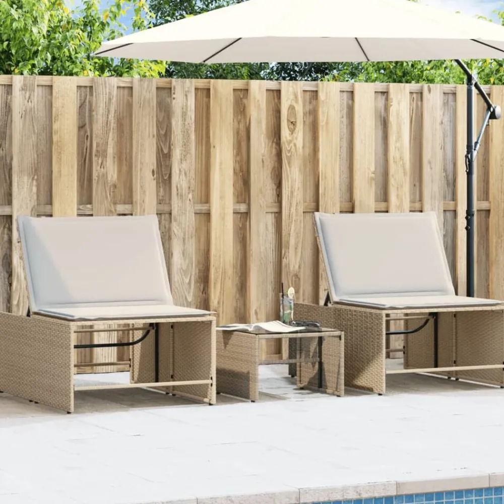 vidaXL Muebles De Jardín-Tumbonas 2 piezas con mesa ratán sintético beige