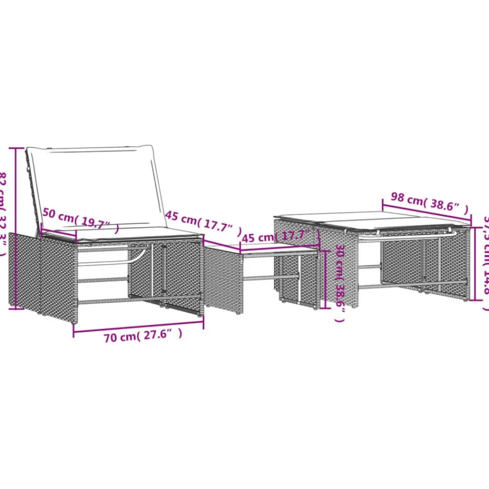 vidaXL Muebles De Jardín-Tumbonas 2 piezas con mesa ratán sintético beige