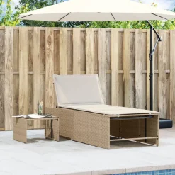 vidaXL Muebles De Jardín-Tumbonas 2 piezas con mesa ratán sintético beige