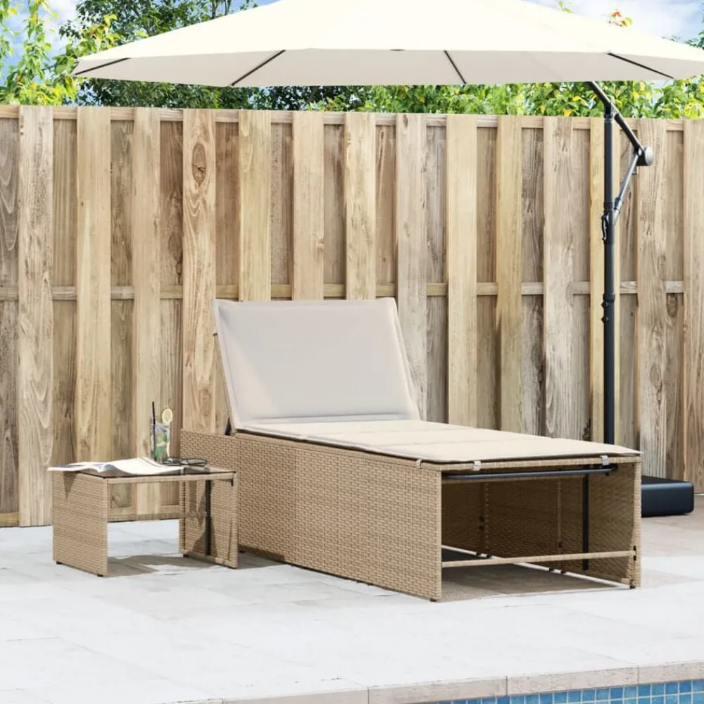 vidaXL Muebles De Jardín-Tumbonas 2 piezas con mesa ratán sintético beige