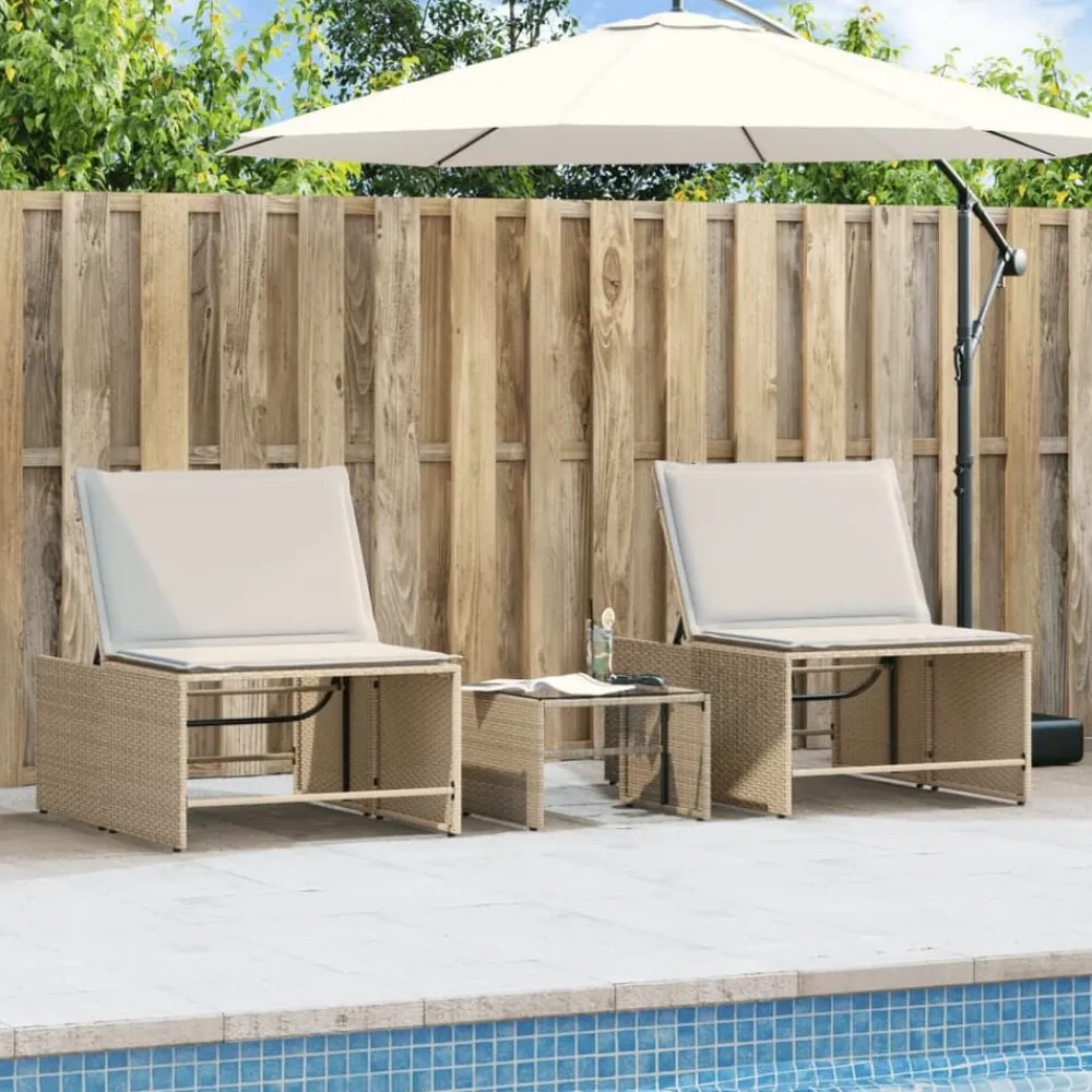 vidaXL Muebles De Jardín-Tumbonas 2 piezas con mesa ratán sintético beige