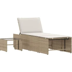 vidaXL Muebles De Jardín-Tumbonas 2 piezas con mesa ratán sintético beige