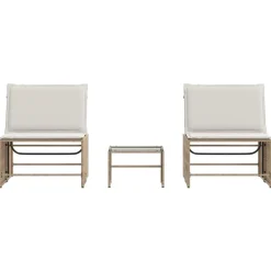 vidaXL Muebles De Jardín-Tumbonas 2 piezas con mesa ratán sintético beige