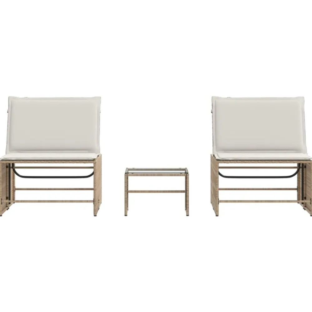 vidaXL Muebles De Jardín-Tumbonas 2 piezas con mesa ratán sintético beige