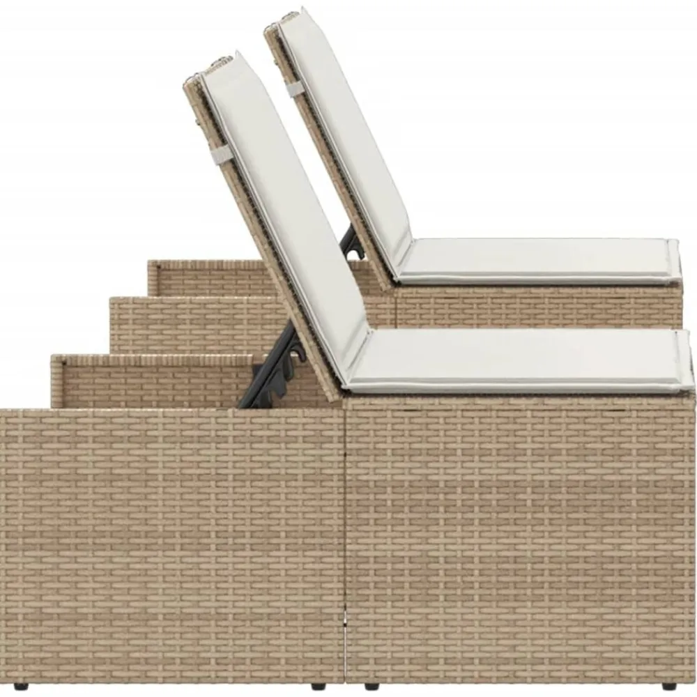 vidaXL Muebles De Jardín-Tumbonas 2 piezas con mesa ratán sintético beige