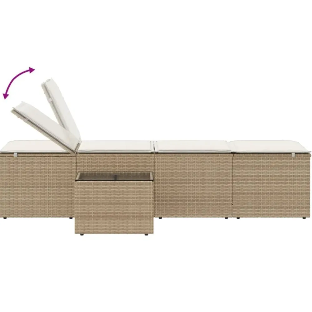 vidaXL Muebles De Jardín-Tumbonas 2 piezas con mesa ratán sintético beige