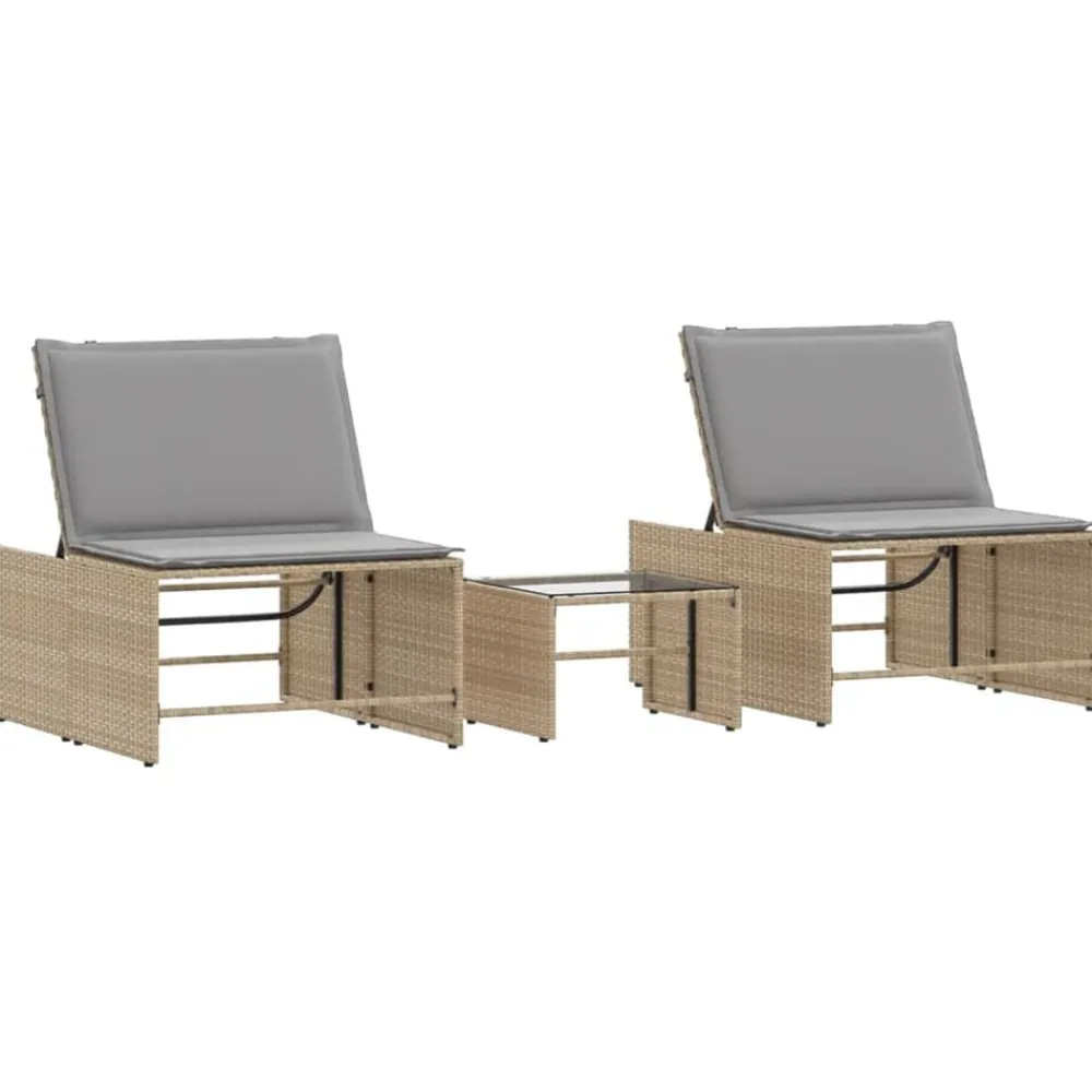 vidaXL Tumbonas 2 piezas con mesa ratán sintético Beige Best