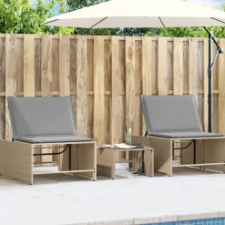 vidaXL Tumbonas 2 piezas con mesa ratán sintético Beige Best