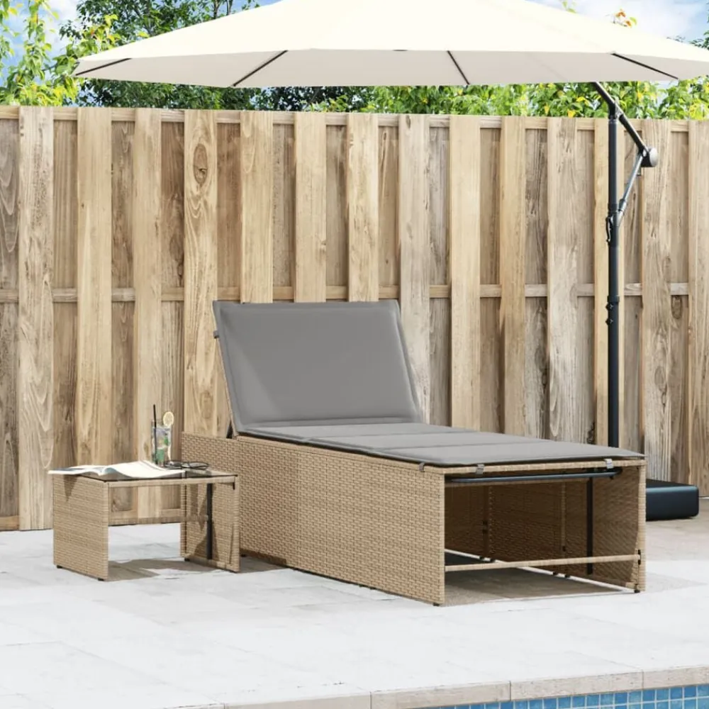 vidaXL Tumbonas 2 piezas con mesa ratán sintético Beige Best
