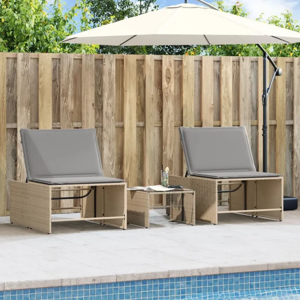 vidaXL Tumbonas 2 piezas con mesa ratán sintético Beige Best