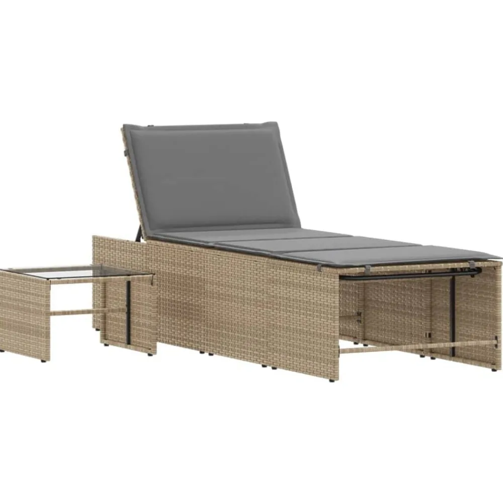 vidaXL Tumbonas 2 piezas con mesa ratán sintético Beige Best