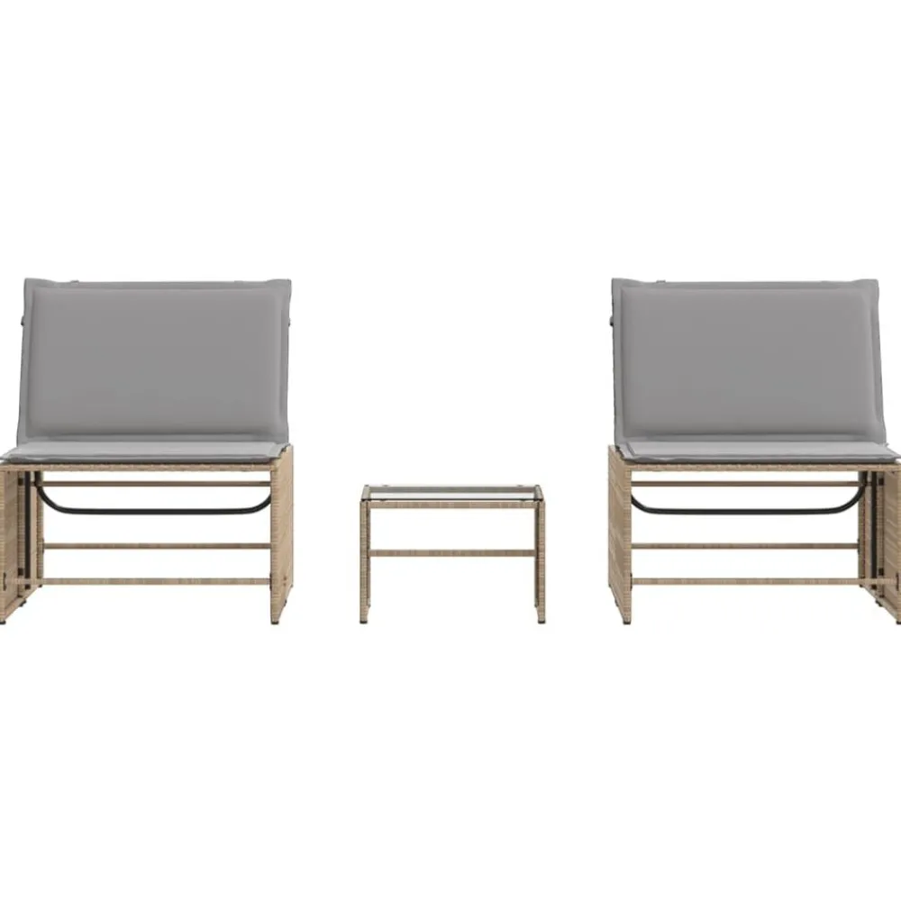 vidaXL Tumbonas 2 piezas con mesa ratán sintético Beige Best