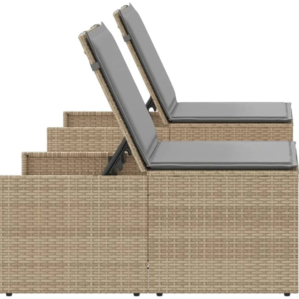 vidaXL Tumbonas 2 piezas con mesa ratán sintético Beige Best