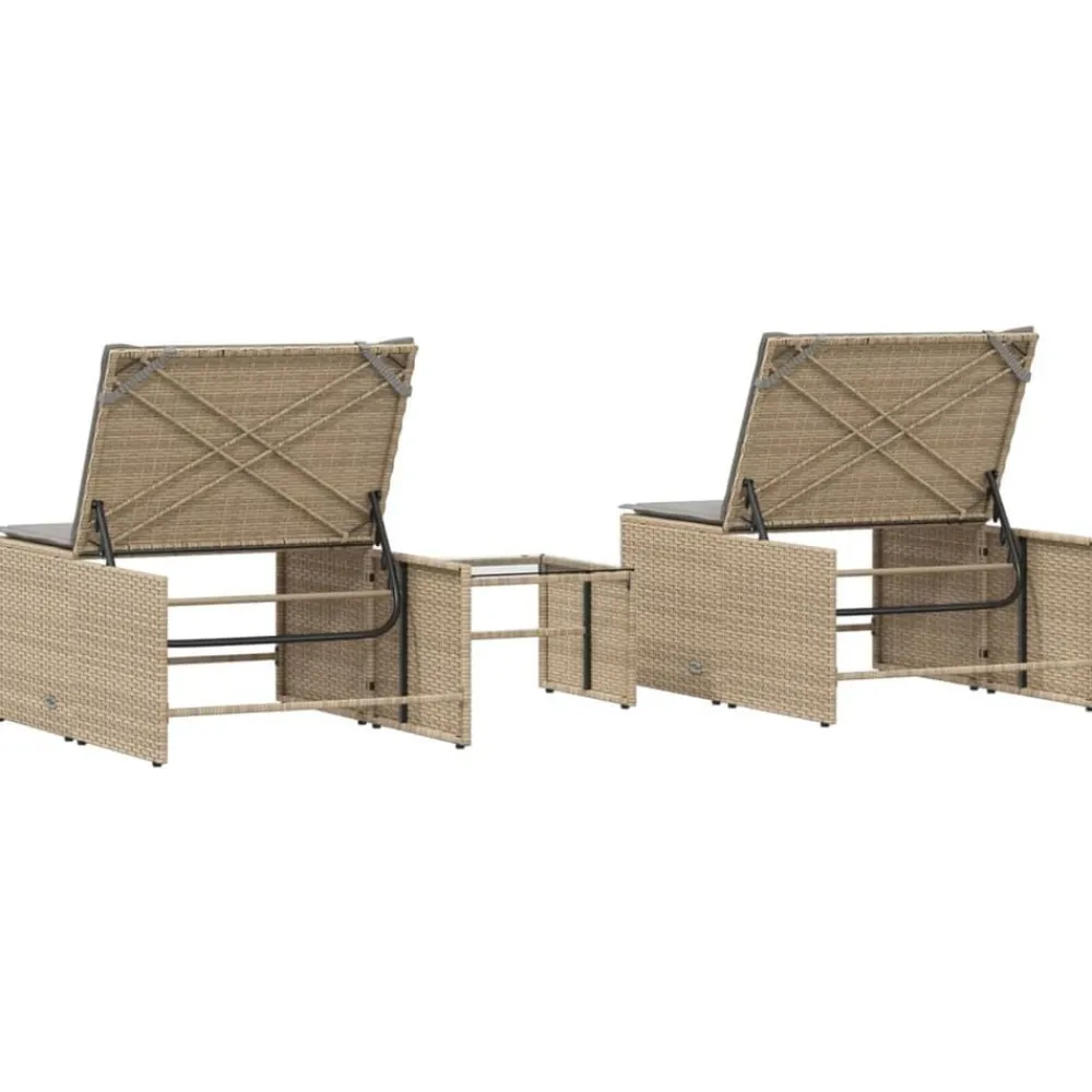 vidaXL Tumbonas 2 piezas con mesa ratán sintético Beige Best