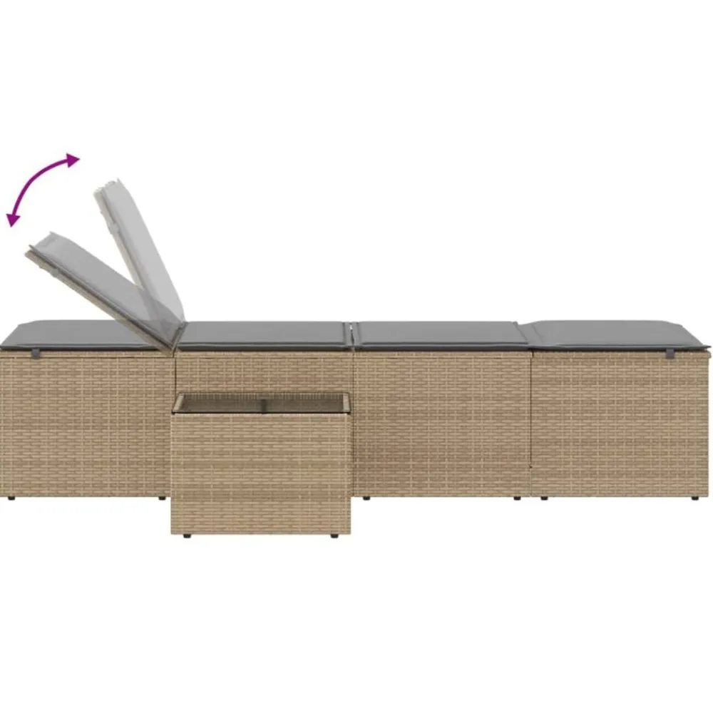 vidaXL Tumbonas 2 piezas con mesa ratán sintético Beige Best