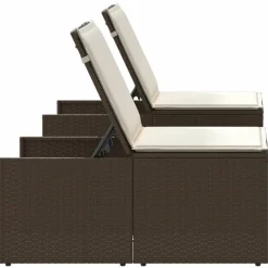 vidaXL Muebles De Jardín-Tumbonas 2 unidades con mesa de ratán sintético marrón