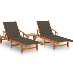 vidaXL Tumbonas con mesa y cojines 2 uds madera maciza de acacia Taupé Outlet