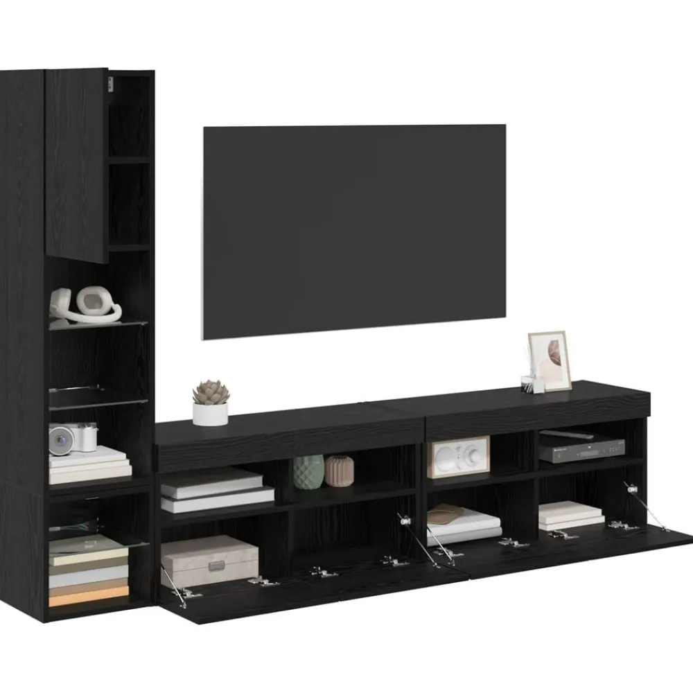 vidaXL Unidad de Pared para TV 4 pcs Madera de ingeniería Roble negro Clearance