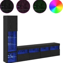 vidaXL Unidad de Pared para TV 4 pcs Madera de ingeniería Roble negro Clearance