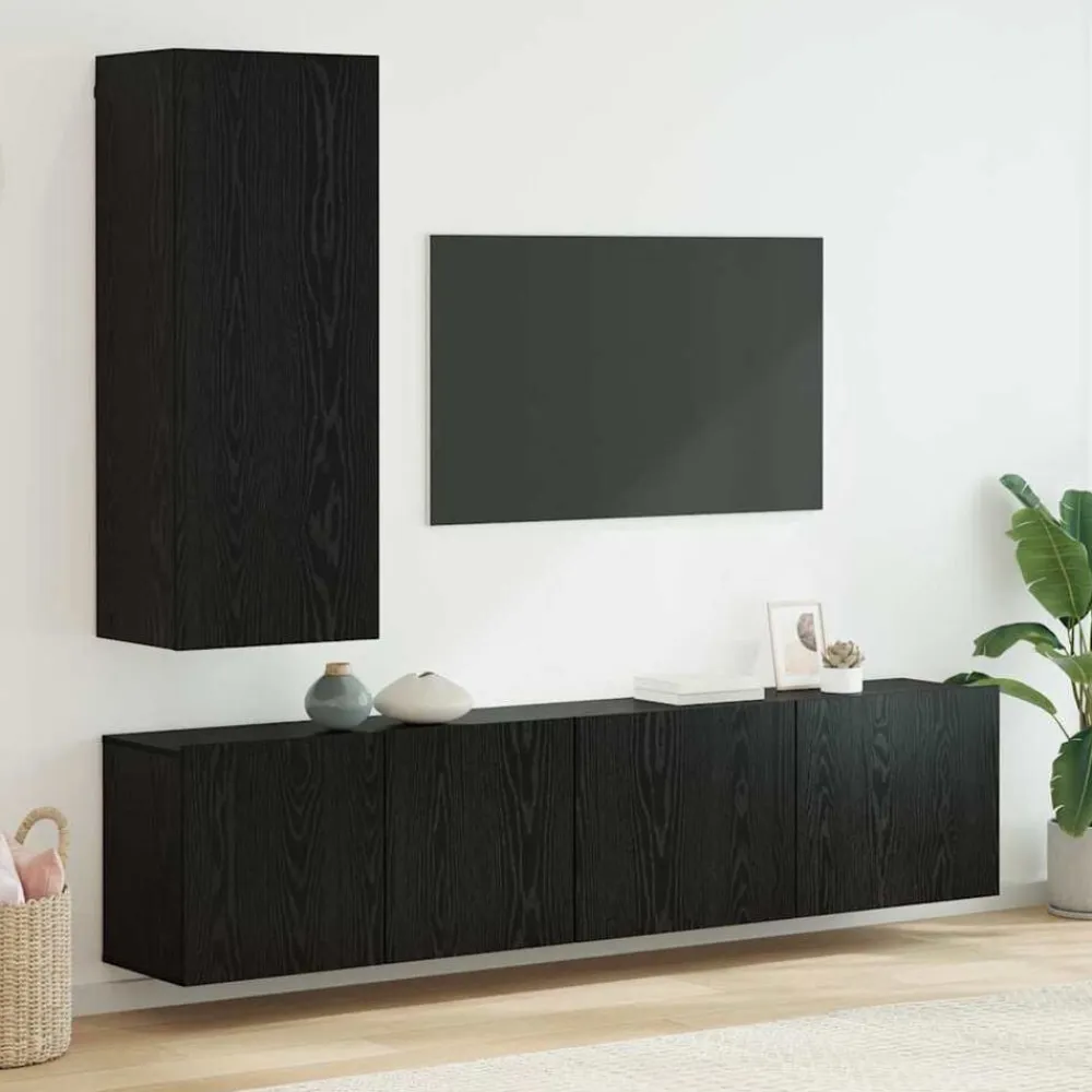vidaXL Unidad de Pared para TV 5 pcs Madera de ingeniería Roble negro Hot