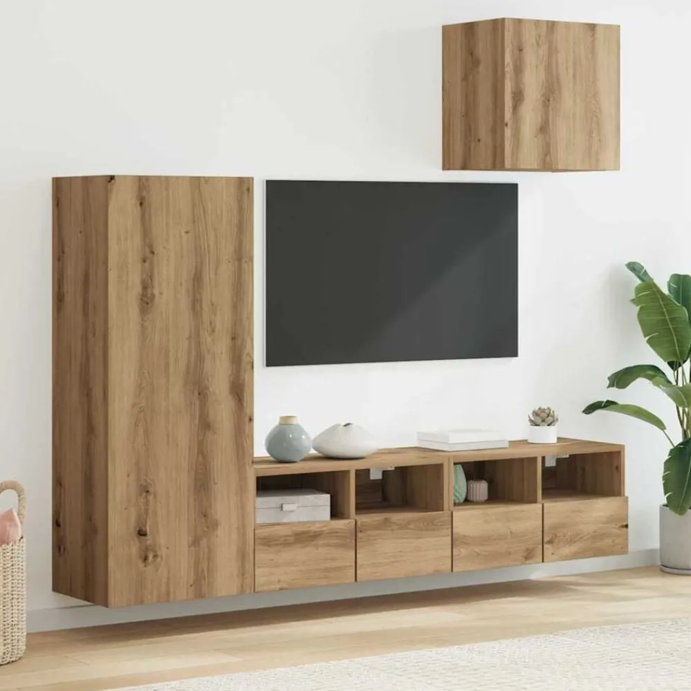vidaXL Unidades de pared para TV 4 pcs Roble artesanal Roble artisan Outlet