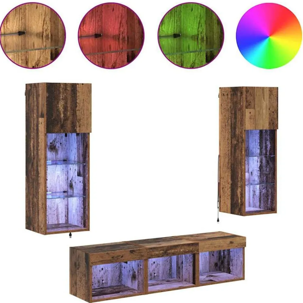 vidaXL Unidades de pared para TV Montaje en la pared 5 pcs Roble Negro Madera vieja Best