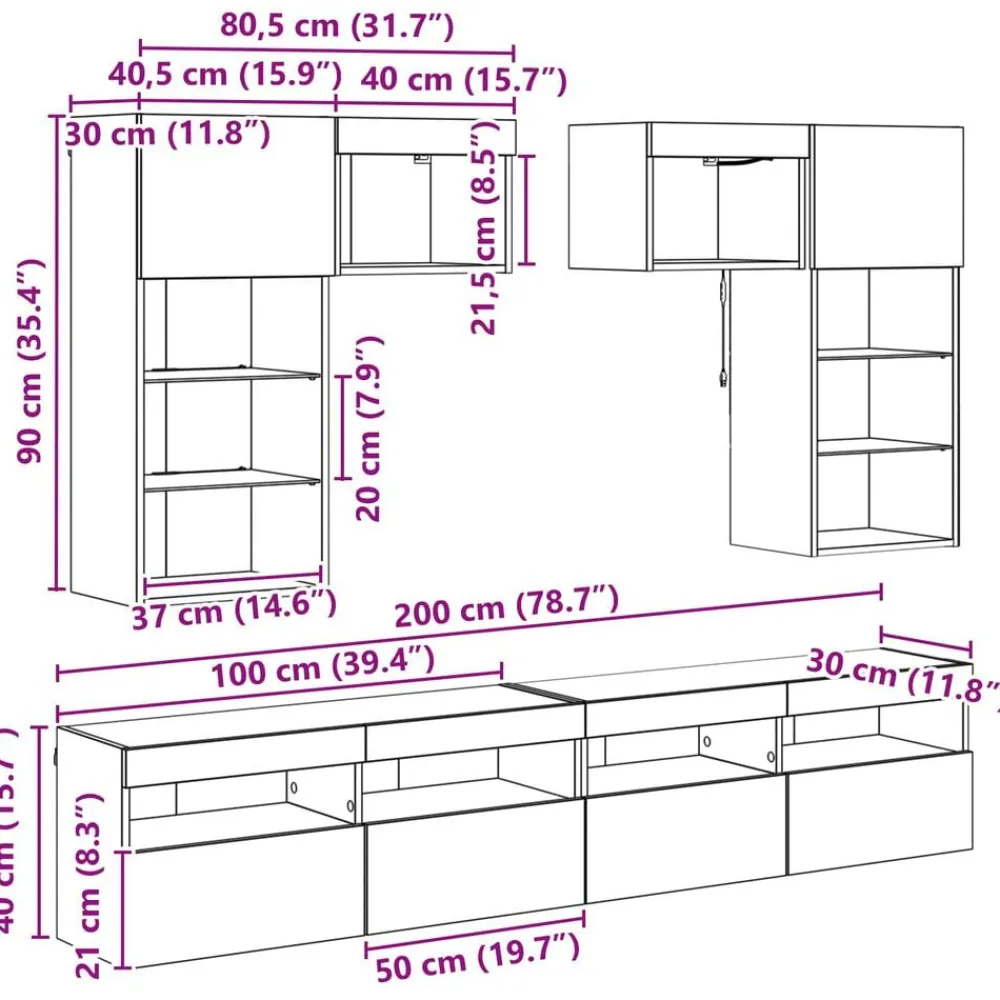 vidaXL Unidades de pared para TV 6 pcs Madera Vieja Roble artisan Best