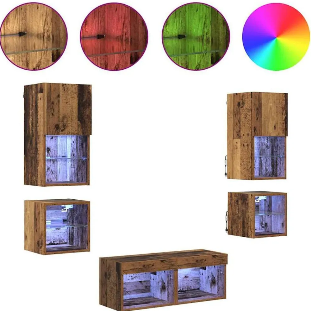 vidaXL Unidades de pared para TV 8 pcs Madera vieja Madera envejecida Best